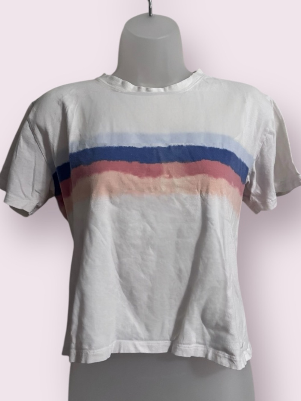 Hollister Crop Top Short Sleeve Tee Stripe Boxy Fit White Blue Orange